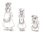  blush food fruit hat hinanawi_tenshi kakkou long_hair monochrome multiple_persona peach purple touhou younger 