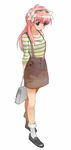  alternate_costume arms_behind_back bad_id bad_pixiv_id bag blue_eyes casual contemporary flower galaxy_angel hair_flower hair_ornament handbag long_hair milfeulle_sakuraba nyama pink_hair shirt skirt solo striped striped_shirt 