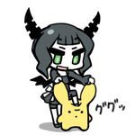  bangs black_rock_shooter blunt_bangs chan_co chibi dead_master eyebrows eyebrows_visible_through_hair full_body green_eyes horns long_sleeves original simple_background solo standing white_background wooser_(character) 