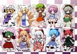  animal_ears ascot blonde_hair blue_eyes blue_hair blush bow braid brown_hair cat_ears cat_tail chain chen chibi cirno earrings eyes fan fox_tail fujisaki_hikari fujiwara_no_mokou green_eyes green_hair hair_bow hair_ribbon hairband hat heart horns ibuki_suika jewelry kaenbyou_rin kazami_yuuka komeiji_koishi komeiji_satori long_hair multiple_girls multiple_tails plaid plaid_skirt plaid_vest purple_eyes purple_hair red_eyes red_hair ribbon short_hair silver_hair skirt skirt_set suspenders tail touhou twin_braids twintails umbrella unmoving_pattern vest wings yakumo_ran yakumo_yukari yellow_eyes 