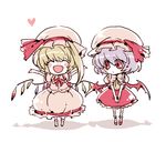  :d \o/ ^_^ arms_up bat_wings chibi closed_eyes cosplay costume_switch flandre_scarlet flandre_scarlet_(cosplay) happy heart looking_at_another low_wings lowres multiple_girls open_mouth outstretched_arms remilia_scarlet remilia_scarlet_(cosplay) ryuuzaki_(ereticent) short_hair siblings simple_background sisters smile touhou white_background wings 