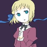  axis_powers_hetalia blonde_hair blue_eyes hair_ribbon hands_clasped liechtenstein_(hetalia) lowres own_hands_together ribbon solo 