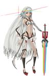  altera_(fate) bare_shoulders bodypaint collarbone dark_skin fate/grand_order fate_(series) full_body holding holding_sword holding_weapon huke long_hair navel official_art photon_ray pink_eyes silver_hair slender_waist solo sword transparent_background veil very_long_hair weapon 