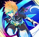  &gt;:) armor black_pants blonde_hair checkered_wristband green_eyes keyblade kingdom_hearts kingdom_hearts_birth_by_sleep male_focus pants pinko_(inazume-panko) smile solo v-shaped_eyebrows ventus wristband 