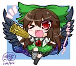  &gt;_o ;d bad_id bad_pixiv_id bow brown_hair chibi control_rod dated hair_bow hair_ribbon long_hair looking_at_viewer noai_nioshi one_eye_closed open_mouth red_eyes reiuji_utsuho ribbon signature smile solo third_eye touhou unyu 