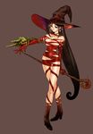  black_hair blue_eyes chameleon copyright_request crossed_legs hat hayami_yuujirou highres lizard long_hair mage mole ribbon simple_background solo staff very_long_hair witch witch_hat 
