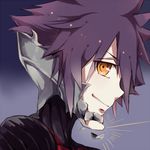  black_hair broken chin damaged face glint gradient gradient_background grin kingdom_hearts looking_at_viewer lowres male_focus parted_lips pinko_(inazume-panko) shatter smile solo sparkle spiked_hair spoilers teeth upper_body vanitas yellow_eyes 