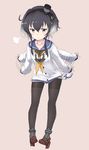  :t ankle_boots black_hair boots brown_eyes flapping gradient_hair hairband hat high_heel_boots high_heels kantai_collection mini_hat mku multicolored_hair pantyhose pout school_uniform serafuku short_hair_with_long_locks solo tokitsukaze_(kantai_collection) 