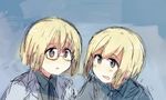  :o blonde_hair bob_cut erica_hartmann glasses grey_eyes labcoat light_brown_hair military military_uniform multicolored_hair multiple_girls ohashi_(hashidate) open_mouth short_hair siblings sisters sketch strike_witches twins two-tone_hair uniform ursula_hartmann world_witches_series 