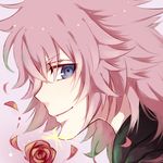  black_coat_(kingdom_hearts) blue_eyes chin close-up closed_mouth face flower glint kingdom_hearts looking_at_viewer lowres male_focus marluxia pink_background pink_hair pinko_(inazume-panko) rose simple_background smile solo sparkle upper_body 