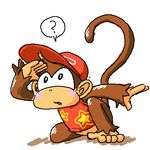  1boy :o barefoot blush diddy_kong donkey_kong_(series) feet hat lowres minus8 nintendo signature simple_background solo tail toes 