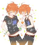  ahoge aoi_kyousuke aoi_yuusuke blush brothers closed_eyes group_name headset idolmaster idolmaster_side-m kiyose_akame male_focus multiple_boys orange_hair siblings smile twins w_(idolmaster) 