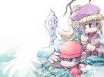  1boy 1girl blonde_hair citolo diddy_kong donkey_kong_(series) ghost hat jewelry long_hair nintendo plant ponytail scared tail 