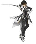  belt black_hair black_pants blackjd83 blade_master_(elsword) claws coat elsword full_body gloves male_focus official_art one_eye_closed pants raven_(elsword) shoes solo standing sword weapon white_background 