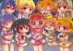  &gt;_&lt; :&gt; :3 :d ^_^ ayase_eli bangs bare_legs black_hair blonde_hair blue_eyes blue_hair blunt_bangs blush bracelet brown_hair chibi closed_eyes collar crown earrings food frilled_collar frills hand_on_another's_shoulder hand_on_hip hands_together holding_arm hoshizora_rin jewelry jumping kizuchi_(oufupuu) koizumi_hanayo kousaka_honoka love_live! love_live!_school_idol_project midriff minami_kotori multiple_girls music_s.t.a.r.t!! navel nishikino_maki one_side_up onigiri open_mouth orange_hair ponytail purple_eyes purple_hair red_eyes red_hair skirt smile sonoda_umi sparkle toujou_nozomi twintails wavy_mouth x3 xd yazawa_nico yellow_eyes 