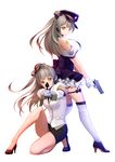  :o aiming_at_viewer bare_shoulders bon_nob buttons firearm full_body gloves gun handgun headset high_heels holding holding_gun holding_weapon long_hair looking_at_viewer love_live! love_live!_school_idol_festival love_live!_school_idol_project minami_kotori miniskirt multiple_girls one_knee pencil_skirt phantom_thief_erichika pistol police police_uniform revolver simple_background skirt smile standing star thigh_strap thighhighs uniform weapon white_background white_gloves 