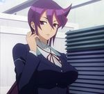  1girl hizaki_chikage long_hair purple_hair school_uniform screencap solo standing stitched triage_x 