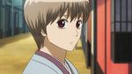  1boy animated animated_gif bloodshot_eyes brown_hair close-up eyeball gintama japanese_clothes kimono looking_at_viewer okita_sougo solo thumbs_up 