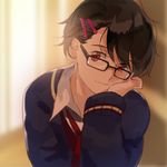  aldnoah.zero bespectacled black_hair chino_kawashiku glasses kaizuka_inaho male_focus necktie red_eyes solo 