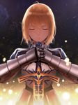  absurdres ahoge ariinine armor armored_dress artoria_pendragon_(all) blonde_hair caliburn closed_eyes fate/stay_night fate_(series) gauntlets highres saber serious solo 