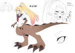  akanesanzou blonde_hair blue_eyes churio claws dinosaur_girl dinosaur_tail long_hair monster_girl ponytail sailor_collar scales scarf school_uniform sharp_teeth t-rex_na_kanojo tail teeth translation_request tyrannosaurus_rex very_long_hair 