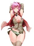  armpits arms_up breasts cape cleavage guderian_(milihime_taisen) iron_cross kanta_(x-tei) large_breasts milihime_taisen military military_uniform panties pink_eyes pink_hair short_hair smile solo thighhighs underwear uniform 