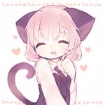  :d ^_^ animal_ears blush cat_ears cat_tail character_name closed_eyes facing_viewer heart long_sleeves military military_uniform necktie okayu_(headless) open_mouth paw_pose sanya_v_litvyak short_hair silver_hair smile solo strike_witches tail uniform world_witches_series 