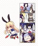  5girls :&lt; ^_^ animal_ears bad_id bad_pixiv_id blood blush bunny_ears bunny_tail carrot cat_ears cat_tail chibi closed_eyes comic foaming_at_the_mouth gameplay_mechanics glaive hair_intakes kantai_collection kemonomimi_mode lying machinicalis maya_(kantai_collection) miniskirt multiple_girls nagato_(kantai_collection) shimakaze_(kantai_collection) shiny sitting sitting_on_person skirt tail tatsuta_(kantai_collection) tears thighhighs translation_request yamashiro_(kantai_collection) 