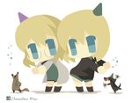  artist_name bad_id bad_pixiv_id badger birthday blonde_hair blue_eyes bob_cut chameleon_man_(three) chibi dachshund dog erica_hartmann flat_color glasses hat labcoat military military_uniform multiple_girls no_lineart party_hat short_hair siblings sisters strike_witches twins uniform ursula_hartmann world_witches_series 