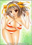  bikini breasts brown_hair cleavage hairband large_breasts marker_(medium) nightmare77zx orange_eyes orange_hairband short_hair solo suzumiya_haruhi suzumiya_haruhi_no_yuuutsu swimsuit traditional_media 