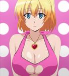  1girl bare_shoulders blonde_hair blue_eyes breasts cleavage dakara_boku_wa_h_ga_dekinai female fukumune_iria heart heart_cutout heart_necklace huge_breasts large_breasts looking_at_viewer screencap solo stitched 