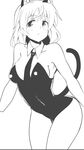  animal_ears bad_id bad_twitter_id breasts cat_ears cat_tail cleavage collarbone cowboy_shot detached_collar glastonbury1966 greyscale kittysuit large_breasts monochrome necktie older sanya_v_litvyak short_hair simple_background smile solo strike_witches tail white_background world_witches_series 