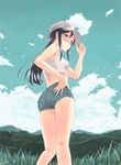  1girl aragaki_ayase ass black_hair blue_eyes blush breasts hat legs long_hair mountain mugi mugi_t ore_no_imouto_ga_konna_ni_kawaii_wake_ga_nai shorts smile solo takahashi_mugi 