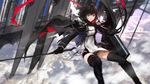  bad_id bad_pixiv_id black_hair cape gloves long_hair long_sleeves looking_at_viewer paradise pixiv_fantasia pixiv_fantasia_t red_eyes solo swd3e2 sword thighhighs weapon 