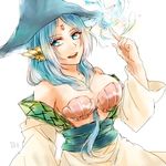  1girl artist_request blue_eyes blue_hair breasts conch_shell hat large_breasts long_hair magi_the_labyrinth_of_magic magic seashell_bra water yamuraiha 