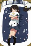  anchor_symbol animated animated_gif black_hair black_legwear brown_eyes brown_hair dakimakura_(object) fubuki_(kantai_collection) futon hangaku hat kantai_collection kneehighs lying no_shoes panties pantyshot pantyshot_(lying) pillow pillow_hug rolling school_uniform serafuku short_hair skirt socks solo t-head_admiral underwear white_panties 