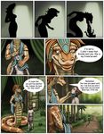  2011 anthro breasts clothed clothing comic covering dialogue drooling duo english_text female hair human male mammal markie naga nude reptile saliva scalie size_difference snake speech_bubble text vomit vore 