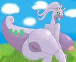  big_breasts breasts deadpliss dragon female gastropod goodra green_eyes nintendo nipples nude pok&eacute;mon pussy slug smile solo video_games 