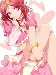  ankle_socks belt blush bracelet brooch frills gem glint head_tilt highres jewelry looking_at_viewer love_live! love_live!_school_idol_project mihatarou music_s.t.a.r.t!! nishikino_maki puffy_short_sleeves puffy_sleeves purple_eyes red_hair short_hair short_sleeves simple_background sitting skirt smile socks solo tiara white_background white_legwear white_skirt 