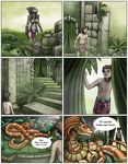  2011 anthro breasts clothed clothing comic dialogue dragon english_text female group hair human male mammal markie naga reptile scalie size_difference snake speech_bubble text 