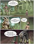 2011 anthro breasts clothed clothing comic dialogue dragon english_text female group hair horn human male mammal markie scalie size_difference speech_bubble text 