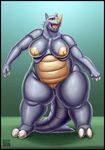  2015 anthro anthrofied big_breasts breasts brown_eyes chubby claws female horn nintendo nude obese open_mouth overweight pok&eacute;mon pussy rhydon solo soulman1 thick_thighs video_games wide_hips 