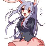  animal_ears blazer bunny_ears dated jacket kozakura_(dictionary) long_hair necktie open_mouth purple_hair red_eyes red_neckwear reisen_udongein_inaba simple_background skirt smile solo touhou white_background 