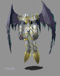  armor bandai claws digimon dynasmon flying full_armor horns looking_down monster no_humans royal_knights spikes wings 