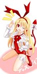  blonde_hair bow disgaea flonne flonne_(fallen_angel) hair_bow high_heels langley1000 long_hair makai_senki_disgaea open_mouth pointy_ears red_eyes ribbon tail wink 