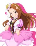  brown_hair crown gloves grin hairband heart idolmaster idolmaster_(classic) idolmaster_one_for_all jabara_tornado long_hair looking_at_viewer minase_iori red_eyes smile solo 