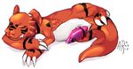  colored digimon digital_media_(artwork) drooling erection eyes_closed guilmon lying male on_side penis plain_background saliva scalie signature sleeping solo sspssd tapering_penis white_background 
