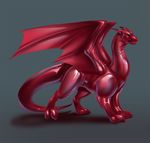 ambiguous_gender claws digitigrade dragon feral grey_background horn latex_(artist) open_mouth plain_background red_eyes rubber solo standing wings 