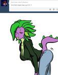  anthro anthrofied bent_over breasts butt clothing crossgender dragon english_text eyes_closed female friendship_is_magic inuyuru my_little_pony plain_background scalie smile solo spike_(mlp) text tumblr white_background 