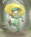  balls breloom cute eyes_closed forest hollo_nut humanoid_penis male nintendo nude outside penis pok&eacute;mon raining smile solo tree umbrella uncut video_games 